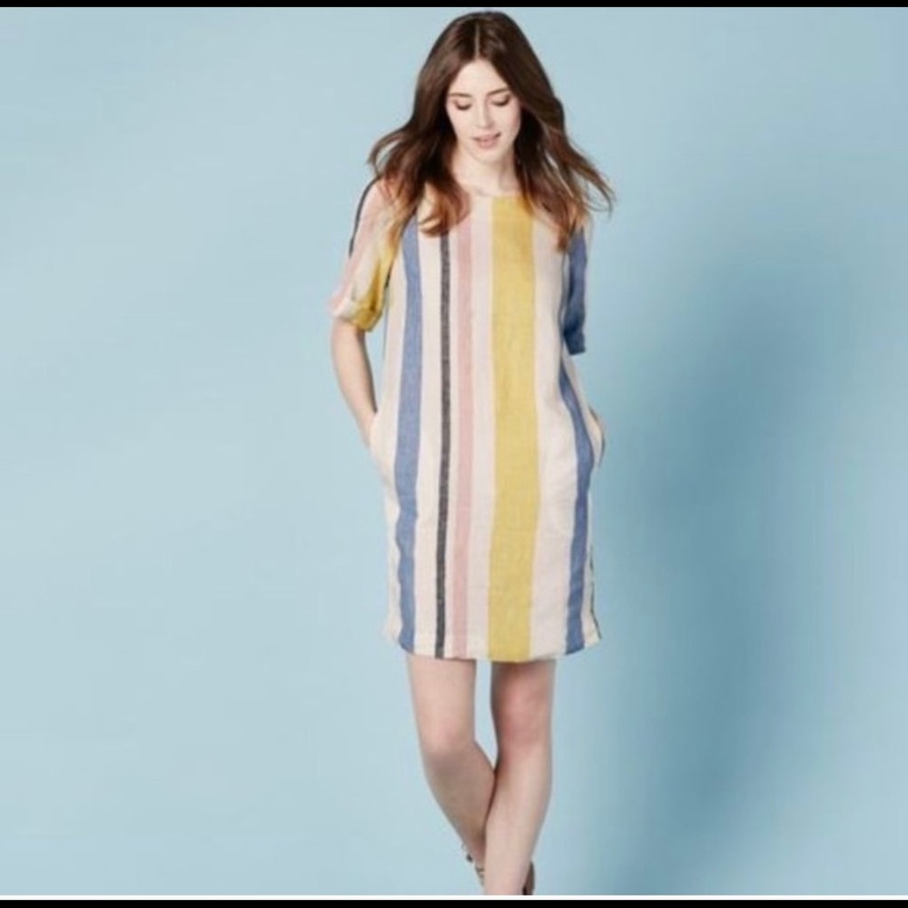 Boden Easy Linen Tall Striped Shift Dress Sz 6L